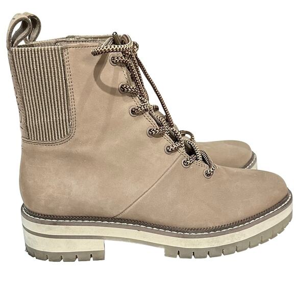 Toms Frankie boot above ankle laceup suede size 7 pull tan luge gum sole - Picture 1 of 10